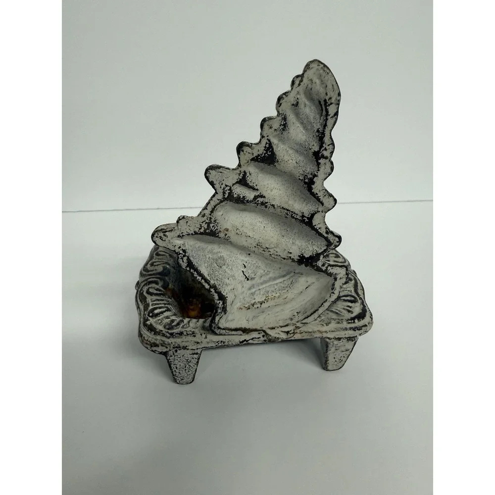 Vtg Rustic conchshell Cast Iron Free Standing Soap Dish Rustic Bath Decor .